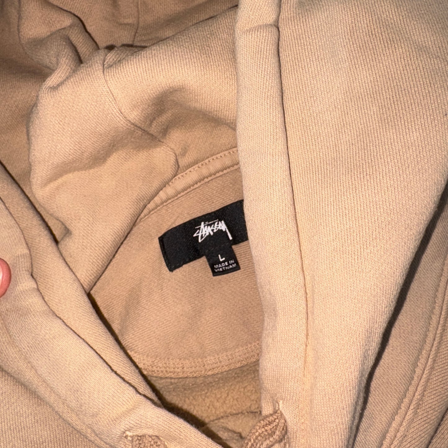 Vintage Stussy Brown Cream Embroidered Hoodie Sweatshirt - L