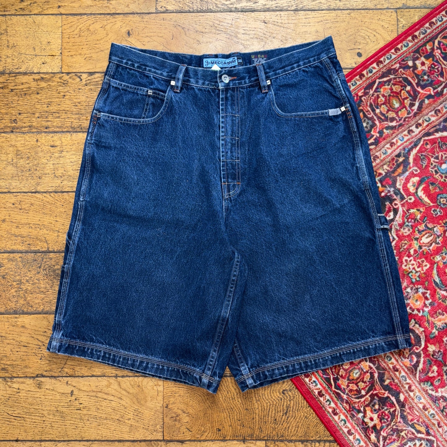 Vintage Mecca Blue Embroidered Y2K Hip Hop Baggy Shorts Jorts - 36