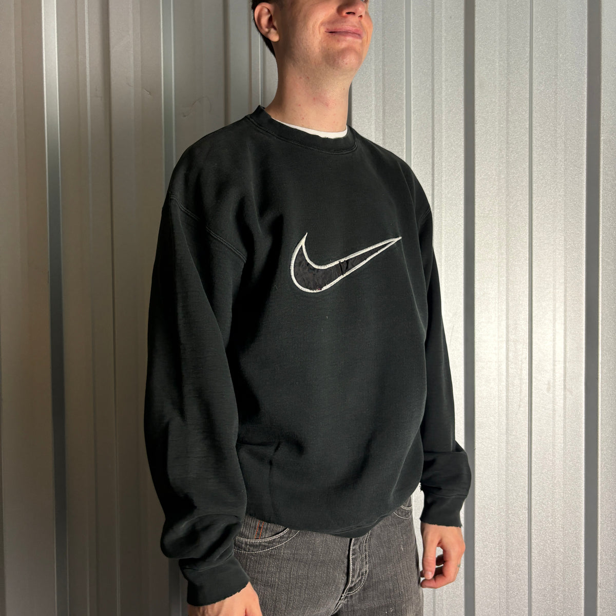 Vintage 90s Nike Black Swoosh Embroidered Sweatshirt - XL