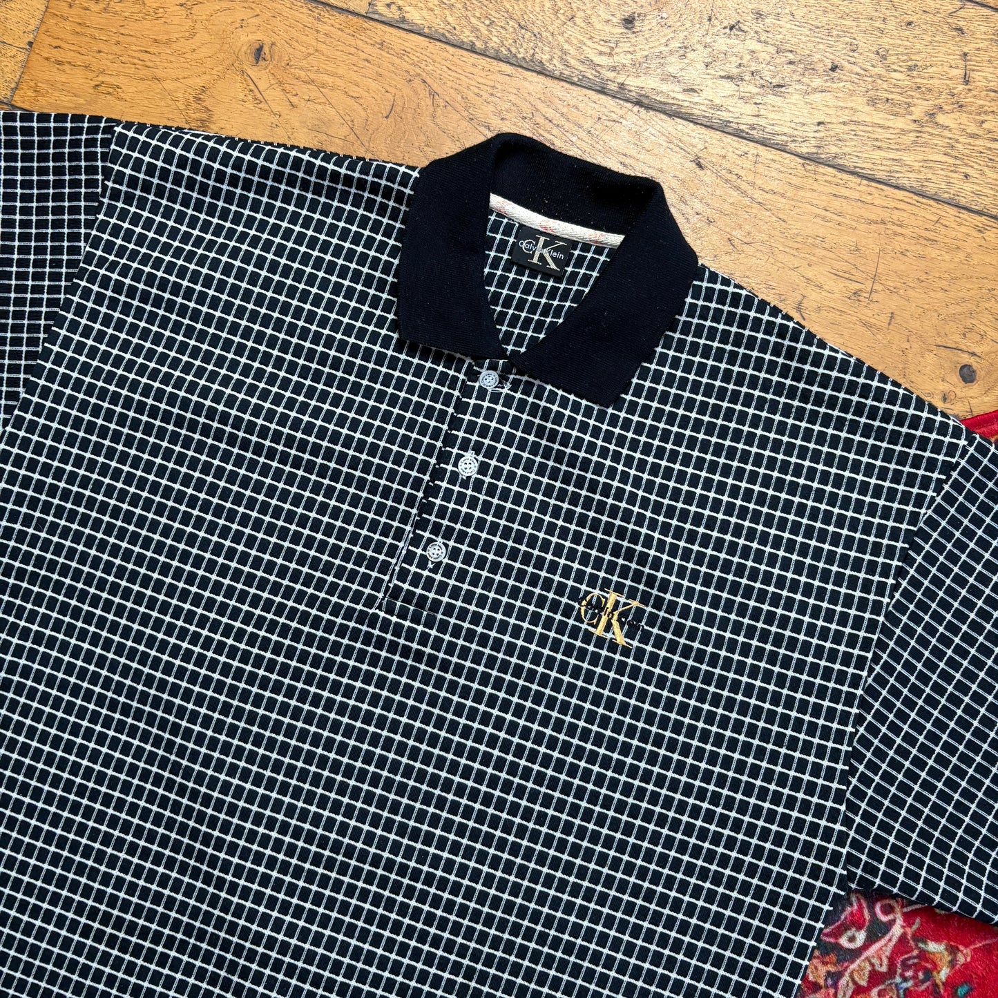 Vintage Calvin Klein Black Check Polo Shirt - L