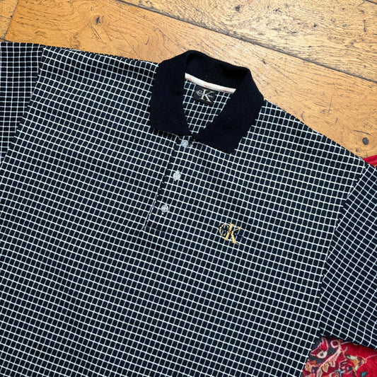 Vintage Calvin Klein Black Check Polo Shirt - L