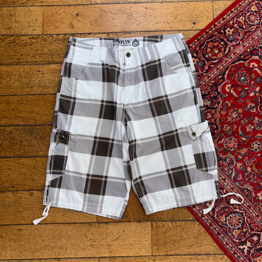Vintage Check White Grey Hip Hop Baggy Shorts Jorts - 36