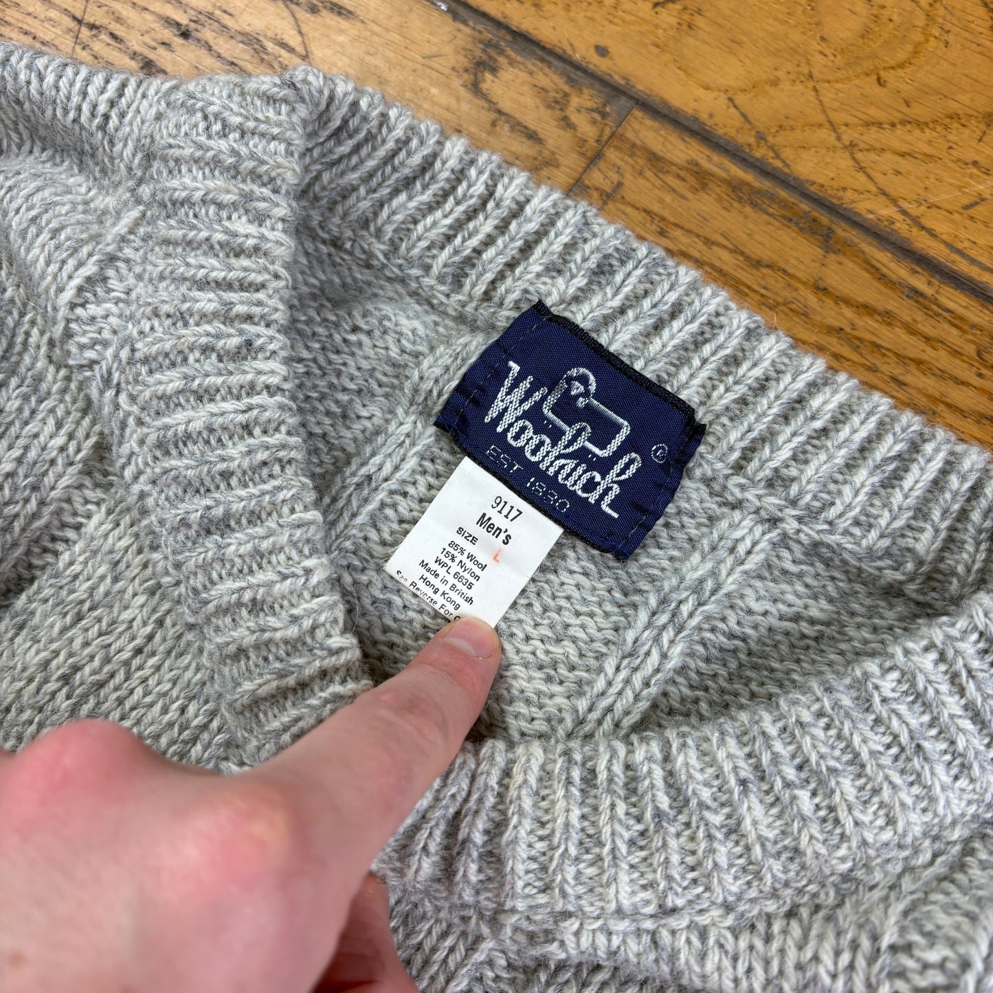 Vintage Woolrich Grey Stripe Wool Chunky Knit Jumper - S