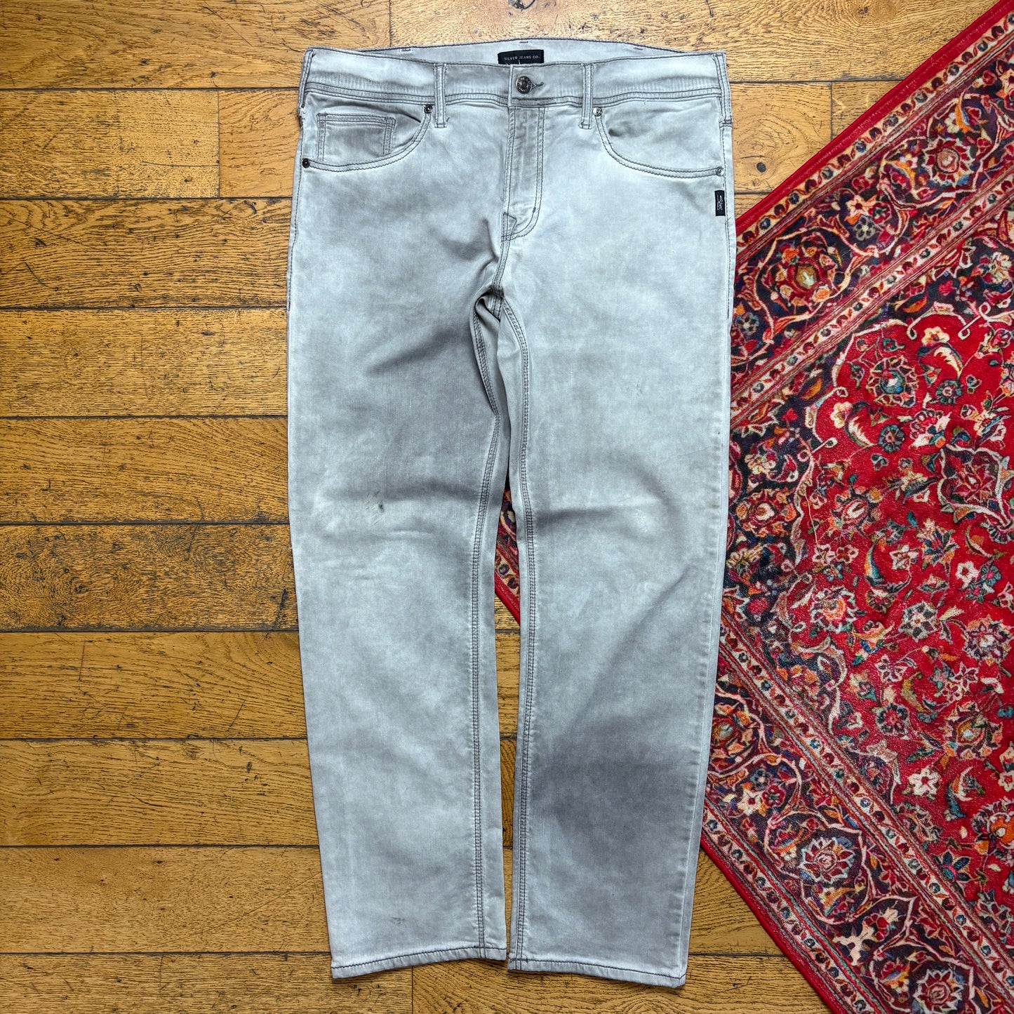 Vintage Embroidered Grey Hip Hop Straight Jeans - 38
