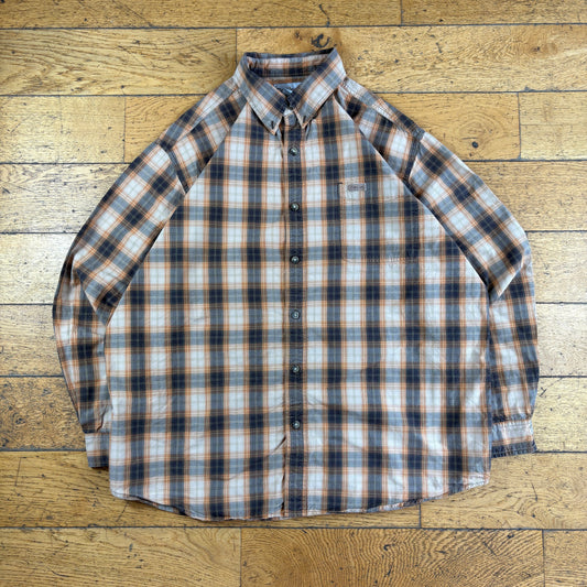 Vintage Carhartt Brown Orange Check Workwear Shirt - XL