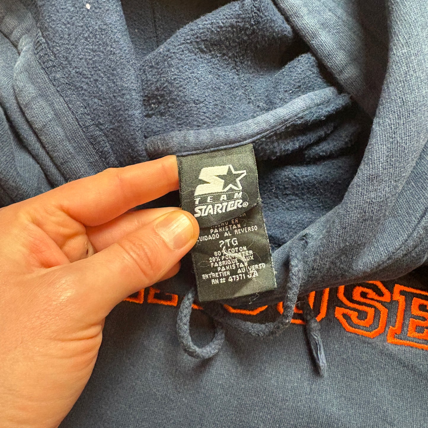 Vintage Starter Navy Syracuse USA College Embroidered Hoodie Sweatshirt - 2XL