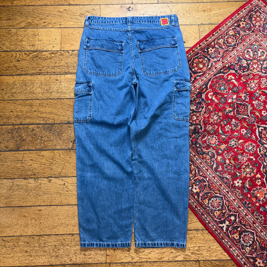 Vintage Empyre Blue Cargo Skate Embroidered Y2K Hip Hop Baggy Jeans - 36R