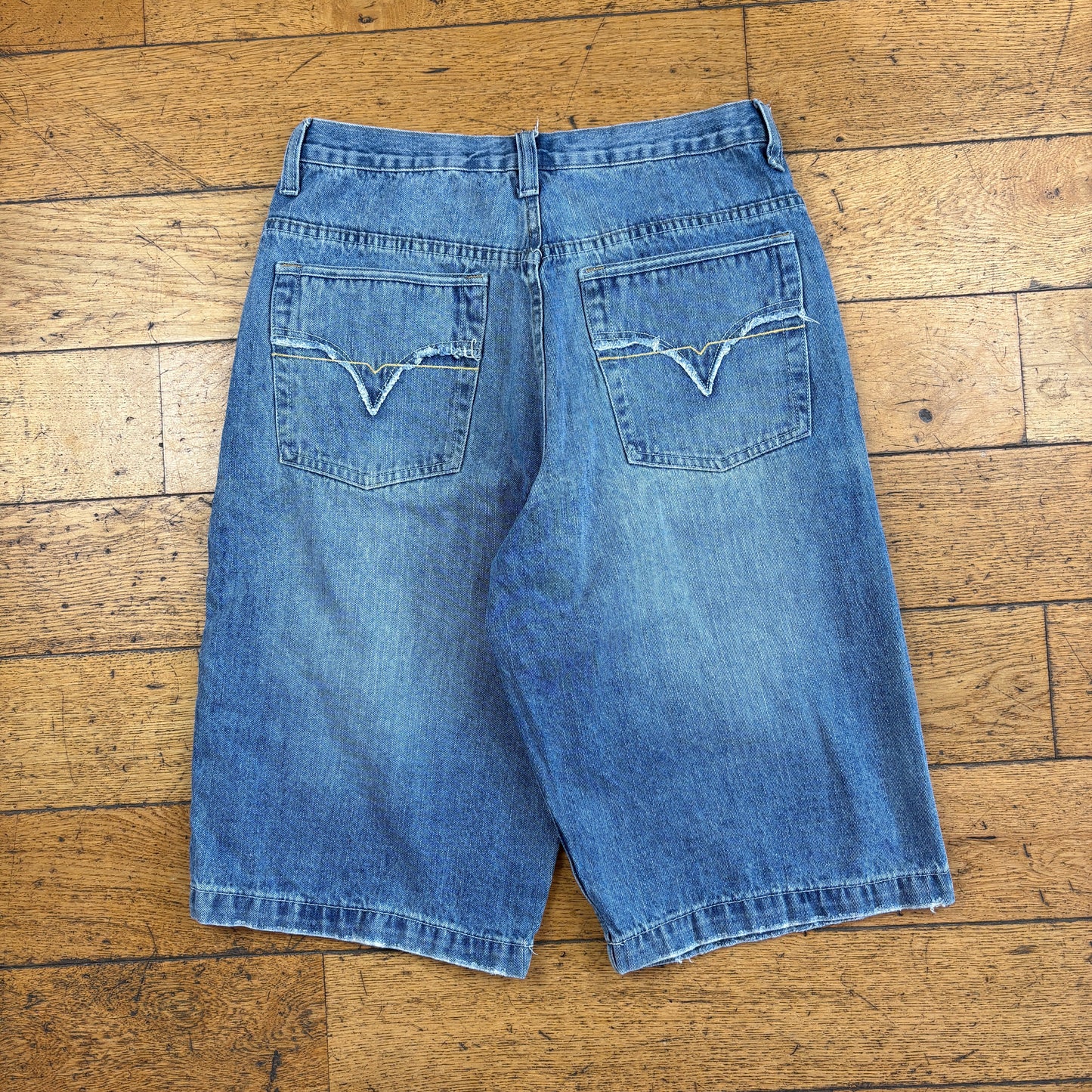 Vintage Route 66 Embroidered Blue Hip Hop Baggy Shorts Jorts - 32