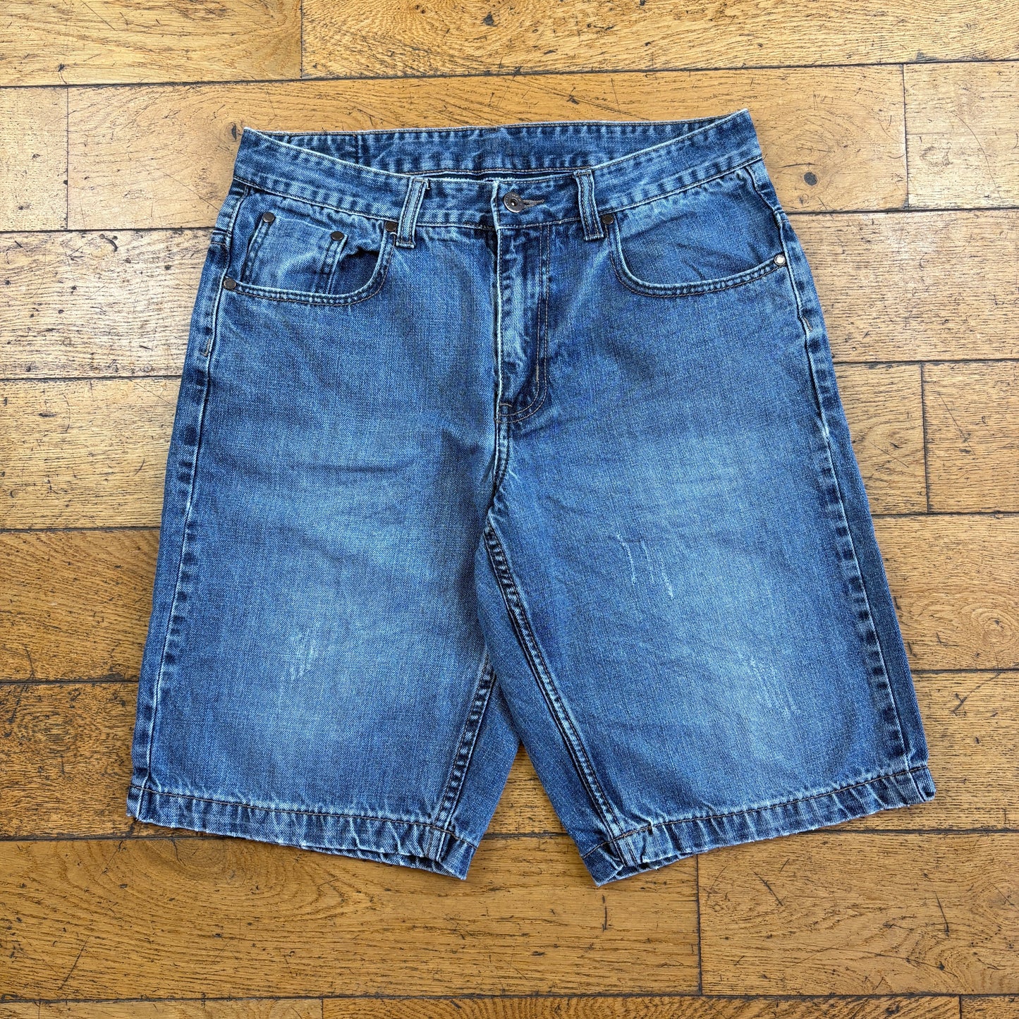 Vintage Embroidered Blue Hip Hop Baggy Shorts Jorts - 34