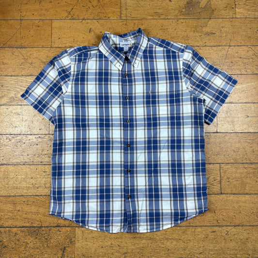 Vintage Carhartt Blue Check Short Sleeve Shirt - XL