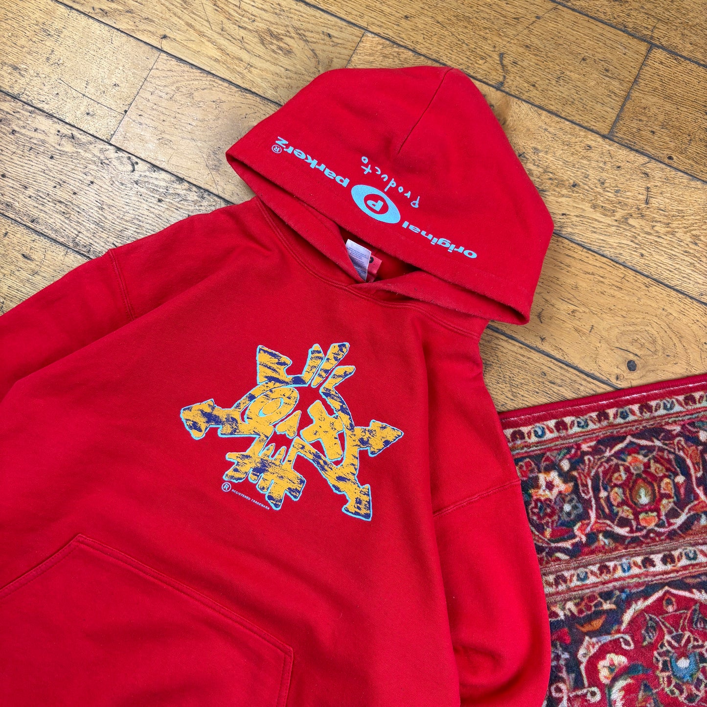 Vintage Parkerz Red Skate Skull Hoodie Sweatshirt - M