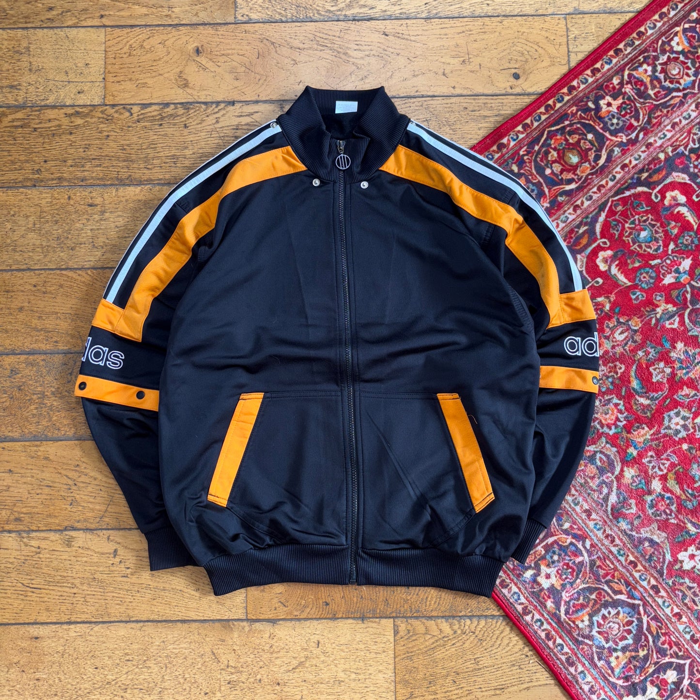Vintage Adidas Black Orange 90s Tracksuit Track Shell Windbreaker Jacket - M
