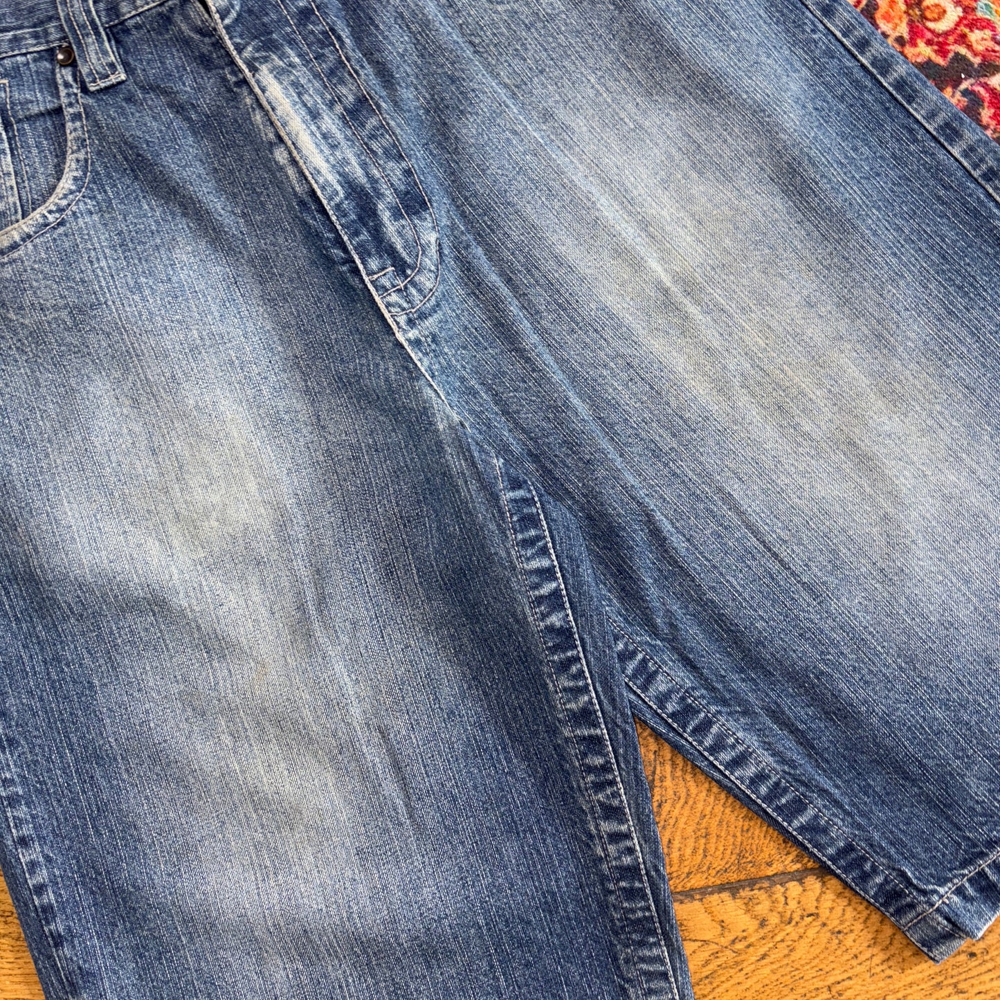 Vintage Mecca Blue Embroidered Y2K Hip Hop Baggy Jeans Shorts Jorts - 34