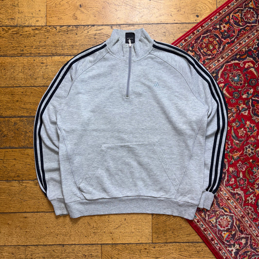 Vintage Adidas Grey Quarter Zip Embroidered Sweatshirt - XL