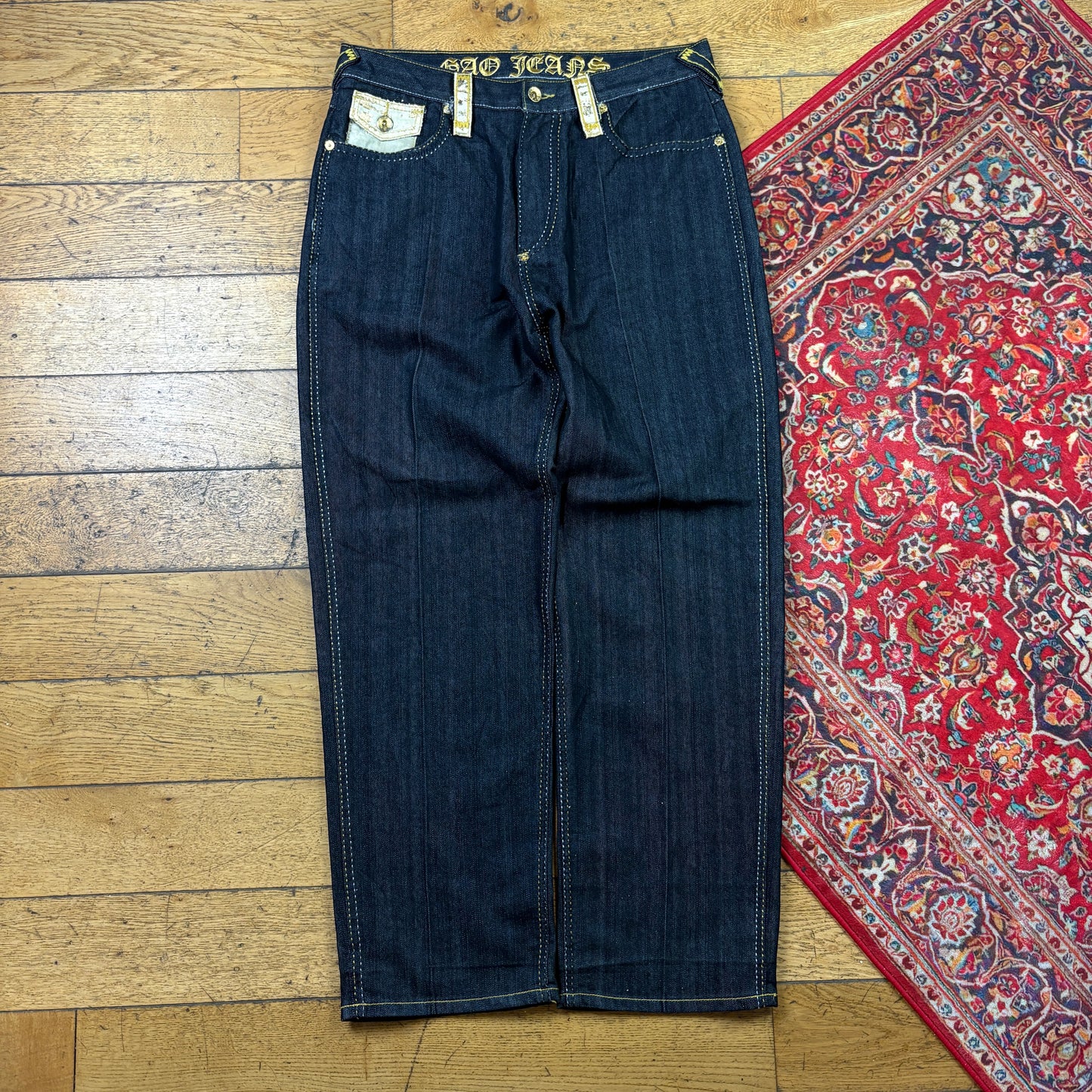Vintage Gao Black Dragon Embroidered Y2K Hip Hop Baggy Jeans - 38