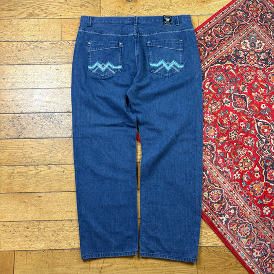 Vintage Blue Embroidered Y2K Hip Hop Baggy Jeans - 44