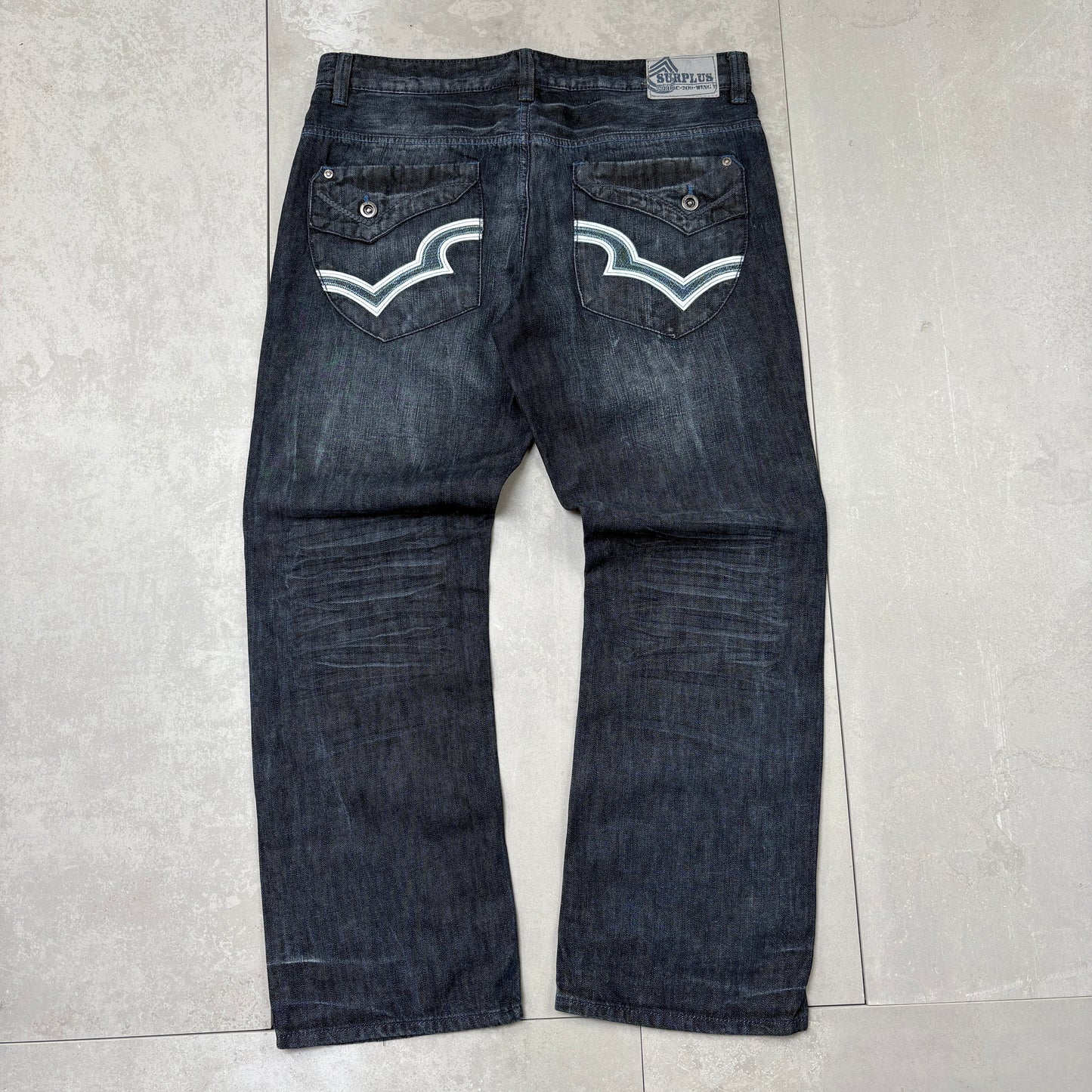 Vintage Embroidered Hip Hop Blue Baggy Jeans - 38