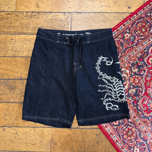 Vintage Scorpian Bay Black Board Surfwear Swimming Shorts Trunks - S