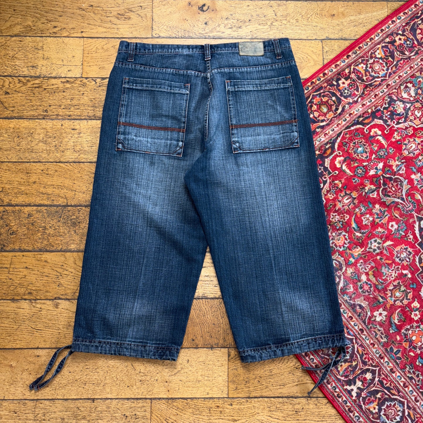 Vintage Royal Blue Embroidered Y2K Hip Hop Baggy Jeans Shorts Jorts - 40