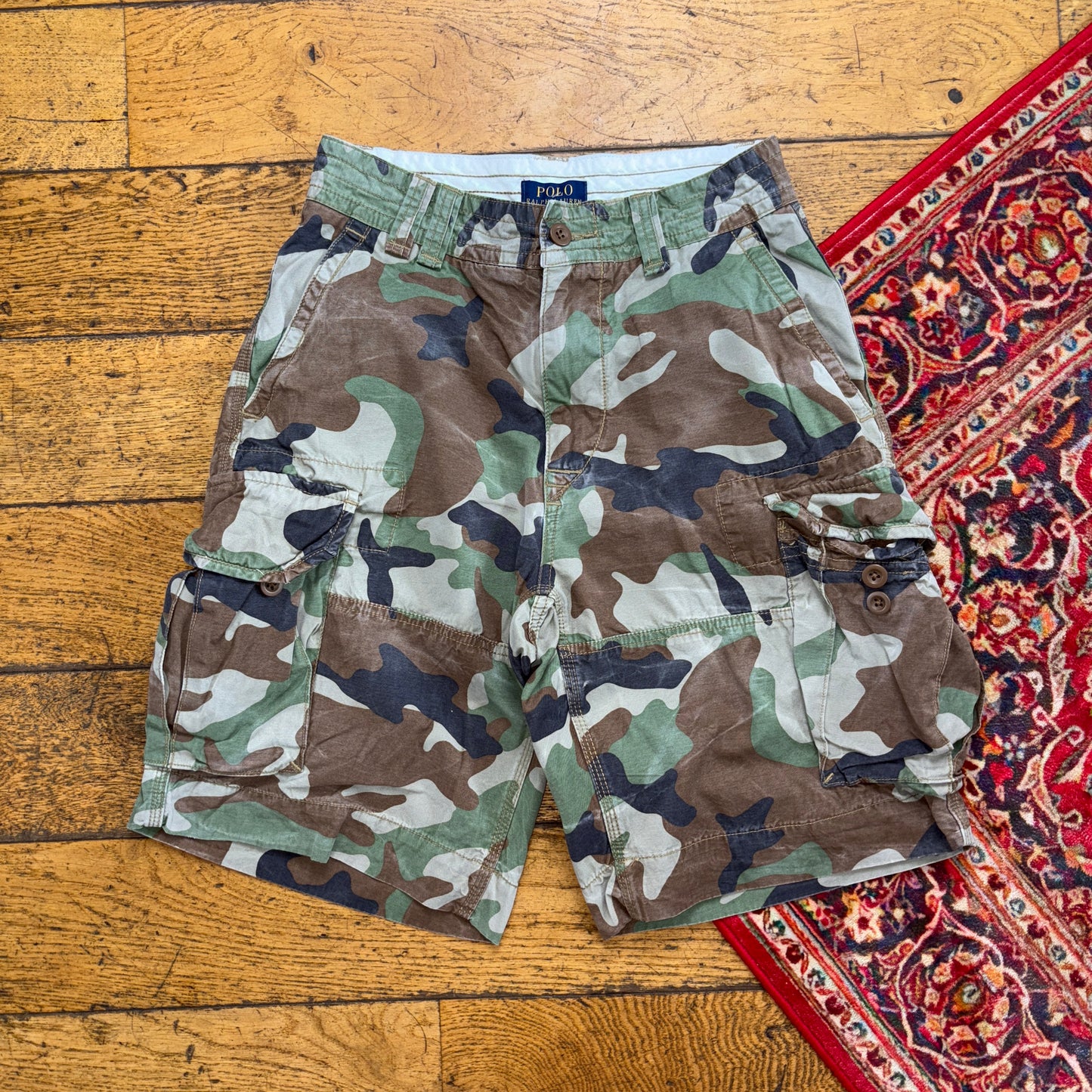 Vintage Ralph Lauren Green Camo Y2K Baggy Shorts Jorts - 28
