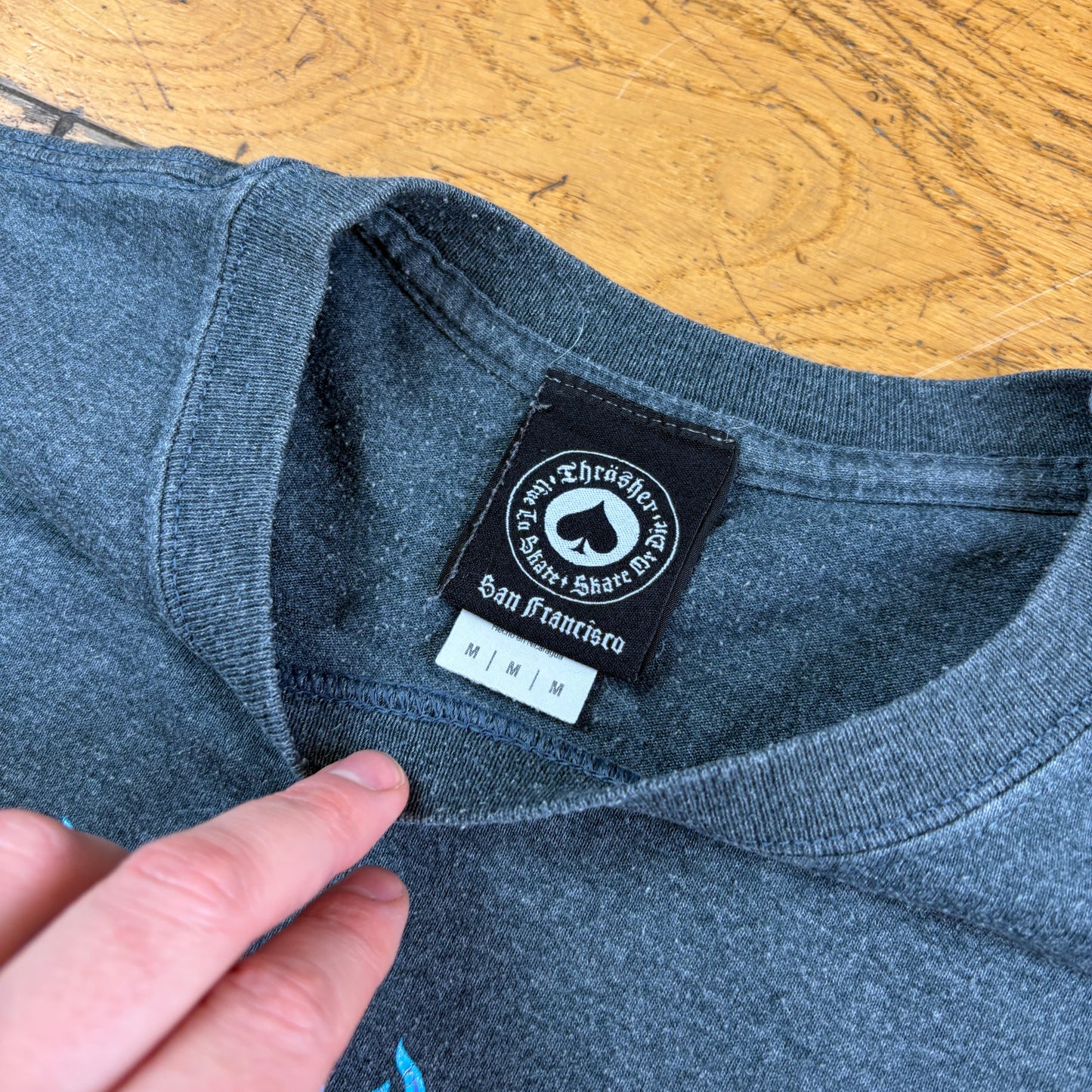 Vintage Thrasher Grey Flames Skate Graphic T-Shirt - XS