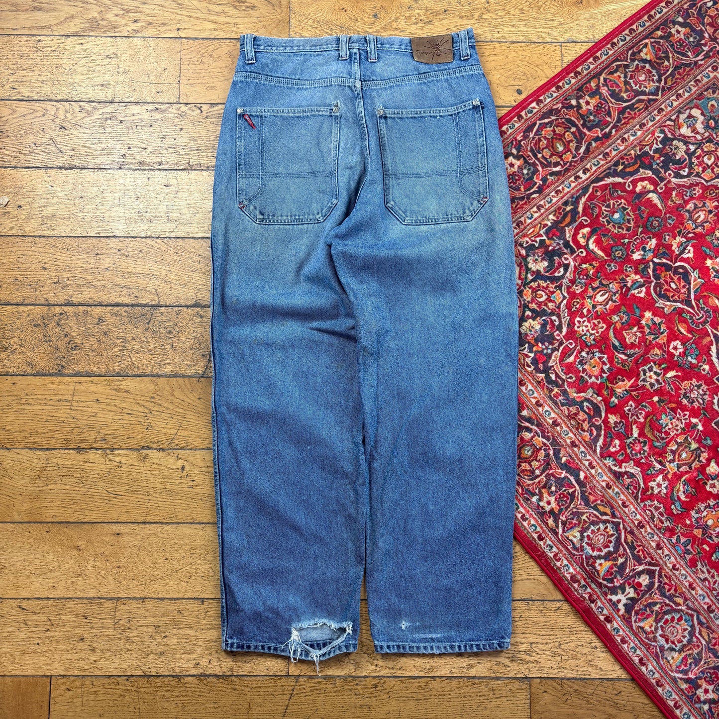 Vintage Blue Embroidered Y2K JNCO Style Hip Hop Baggy Jeans - 34