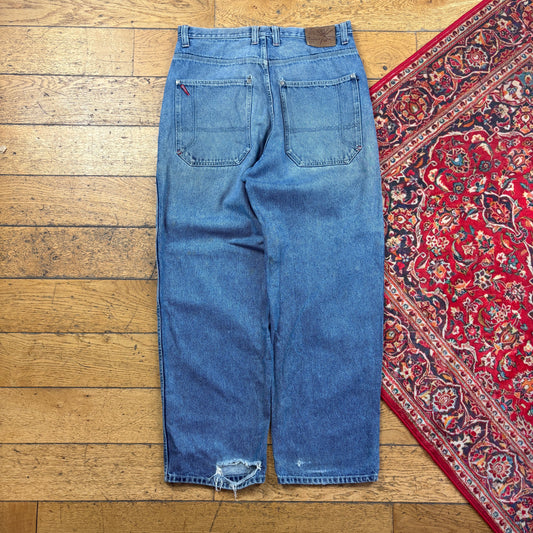 Vintage Blue Embroidered Y2K JNCO Style Hip Hop Baggy Jeans - 34