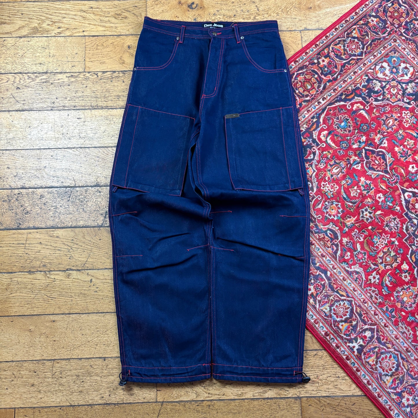 Vintage Diss Jeans Navy Embroidered Y2K Hip Hop Baggy Jeans - 34
