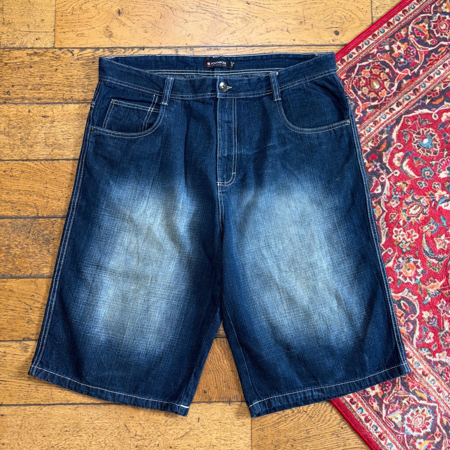 Vintage Blue Southpole Embroidered Y2K Hip Hop Baggy Jeans Shorts Jorts - 40
