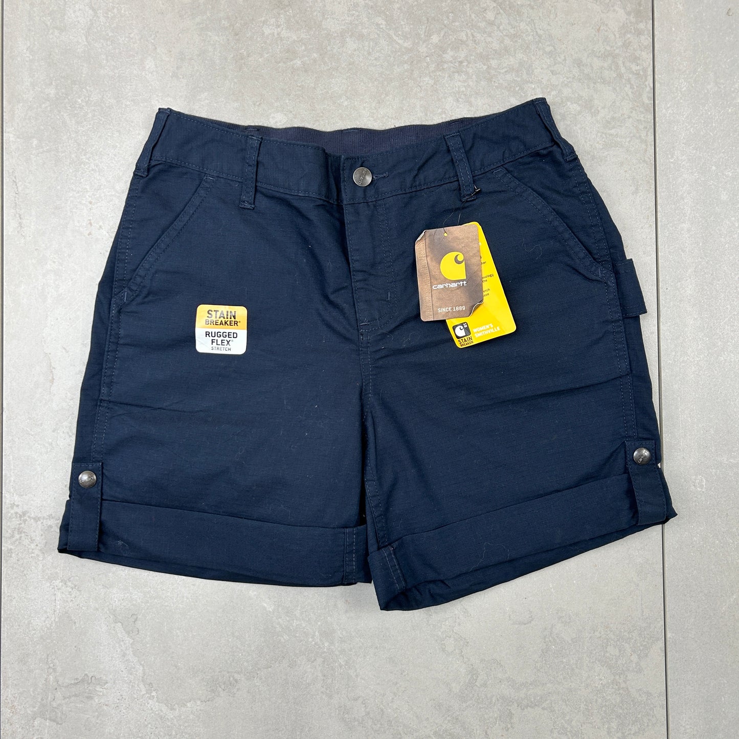 New Carhartt Womens Workwear Baggy Navy Carpenter Shorts - Size 6