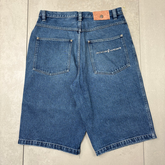 Vintage Rocawear Embroidered Hip Hop Baggy Blue Shorts Jorts - 36