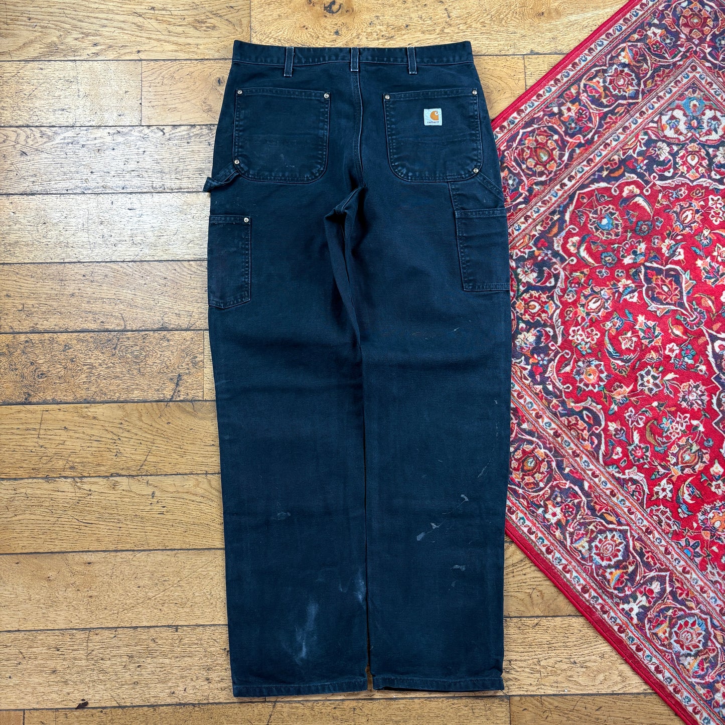 Vintage Carhartt Black Double Knee Workwear Carpenter Baggy Trousers - 34