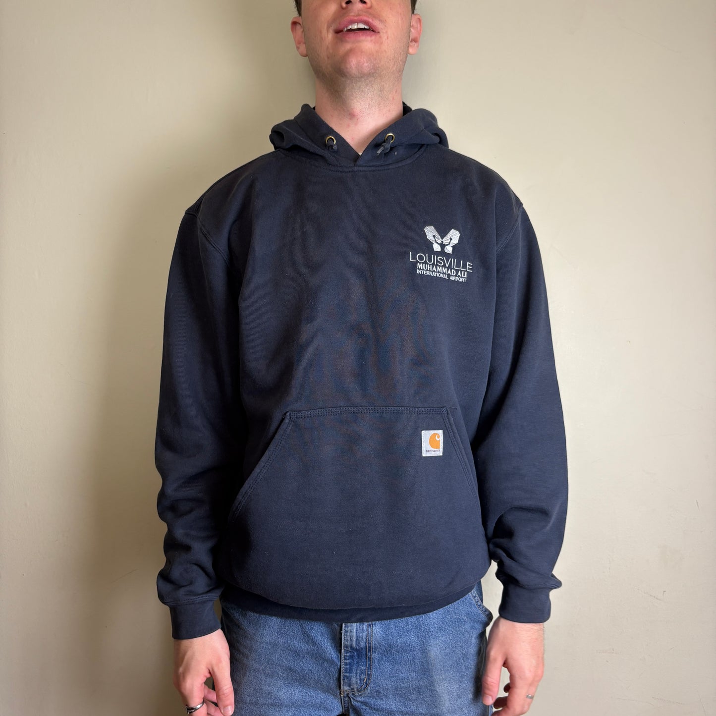 Vintage Carhartt Navy Embroidered Hoodie Sweatshirt -