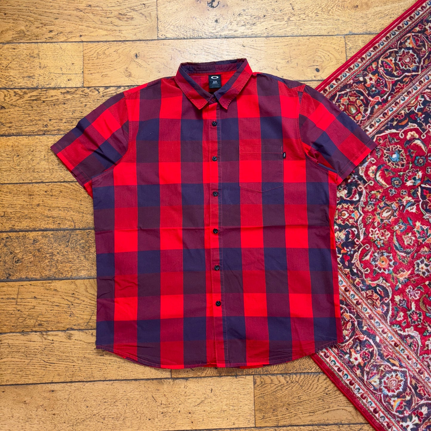 Vintage Oakley Red Check Short Sleeve Shirt - XL