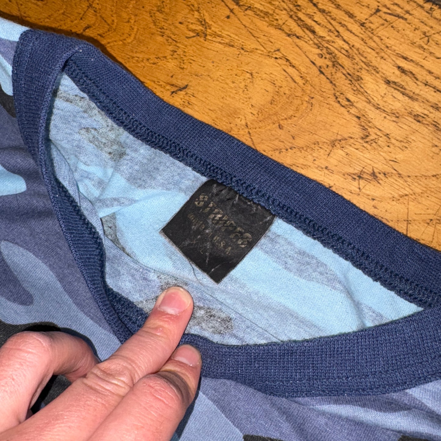 Vintage 90s Blue Camo Plane Single Stitch Graphic T-Shirt - XL