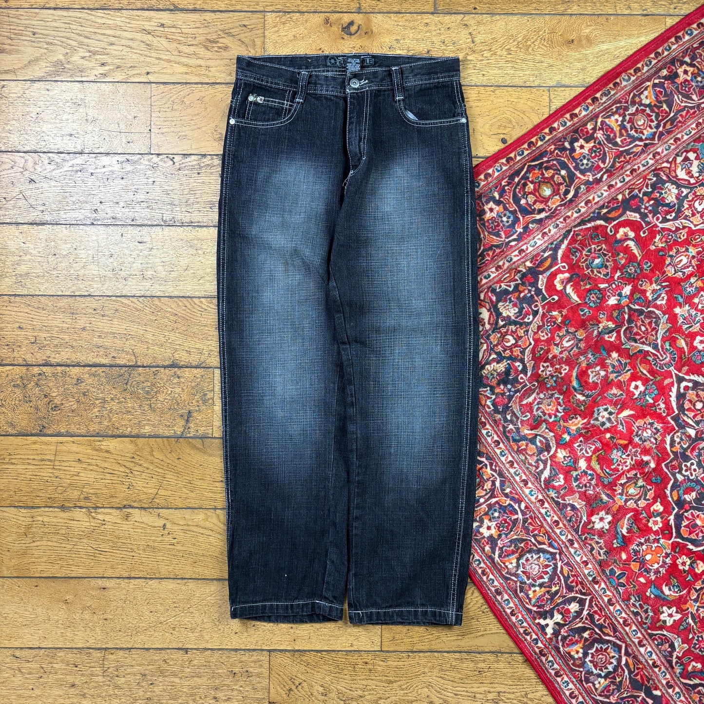 Vintage Southpole Black Womens Embroidered Y2K Hip Hop Baggy Jeans - Size 8/10