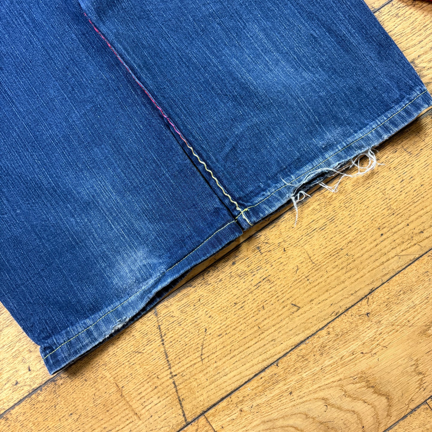 Vintage Floral Blue Embroidered Y2K Hip Hop Baggy Jeans - 38
