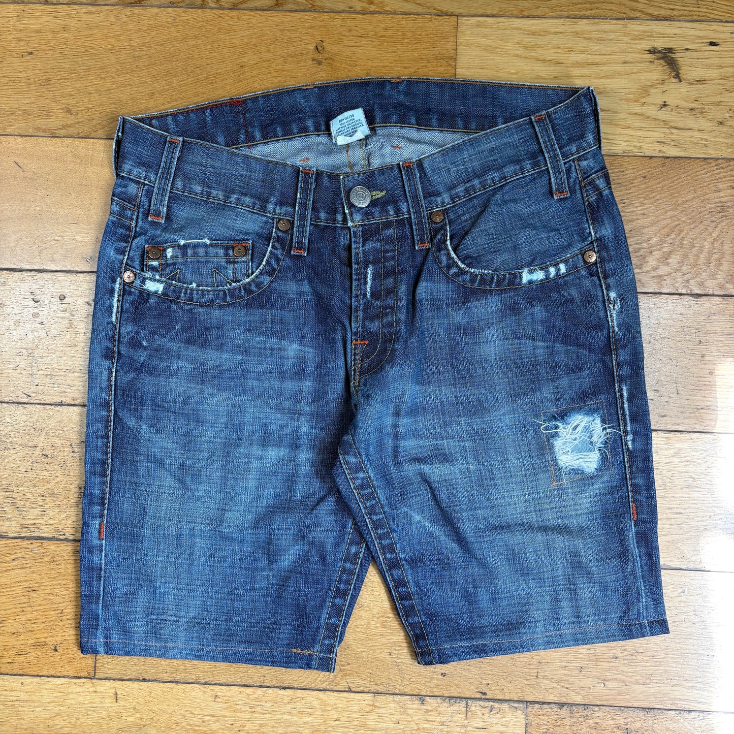 Vintage True Religion Blue Embroidered Y2K Shorts Jorts - 36
