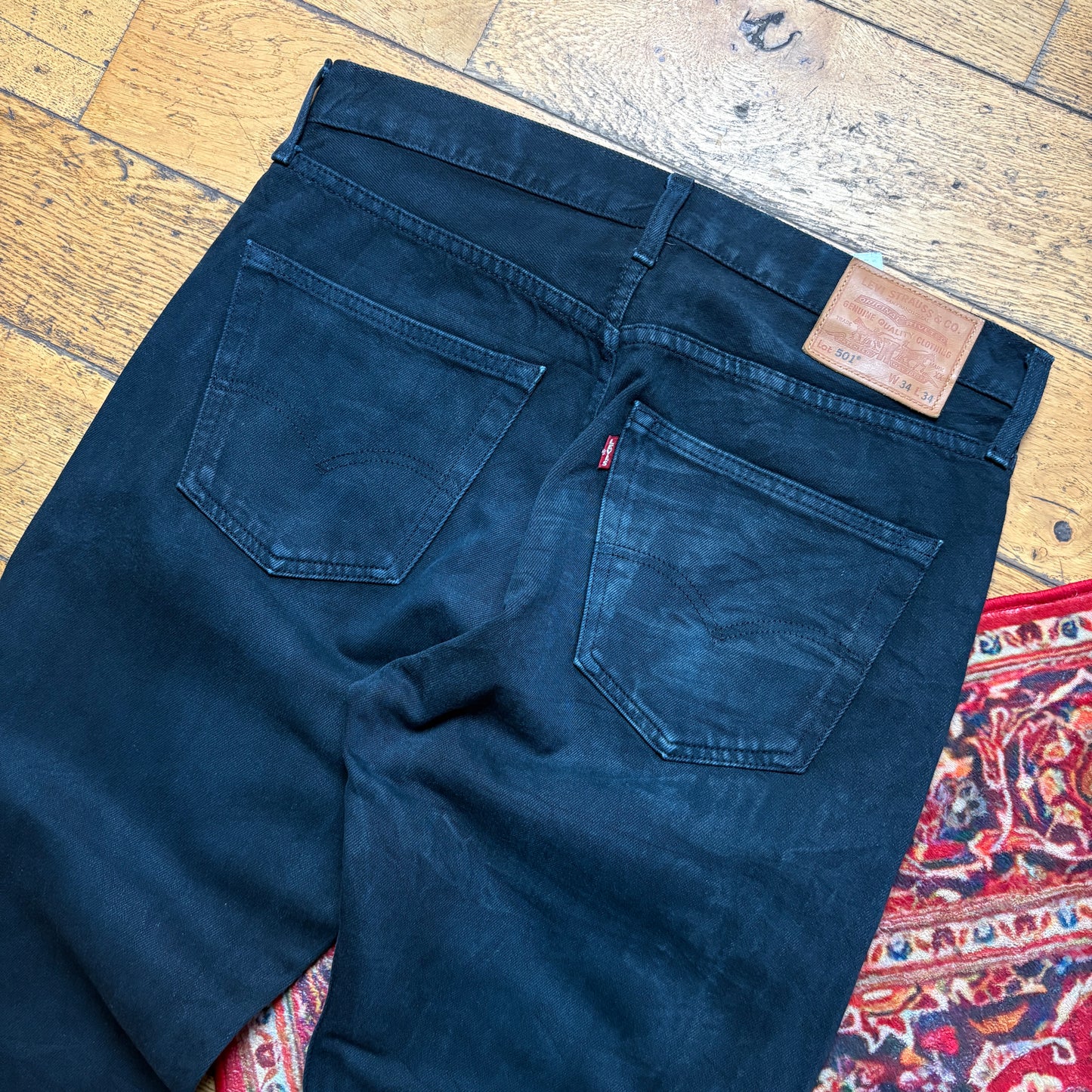 Vintage Levis 501 Straight Black Denim Jeans - 34L