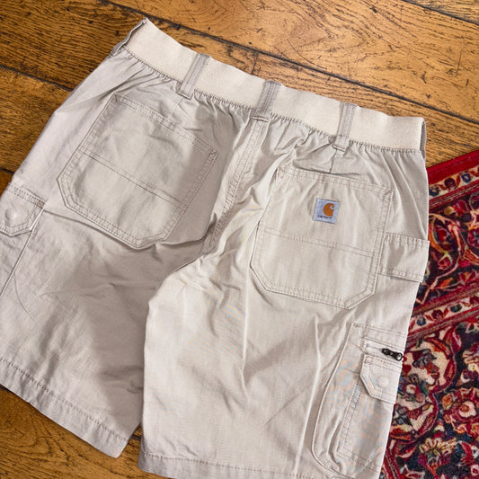 Vintage Carhartt Workwear Cream Womens Baggy Carpenter Shorts - Size 10