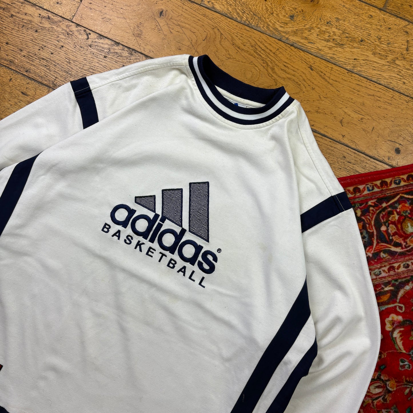 Vintage 90s Adidas Basketball White Embroidered Sweatshirt - XL