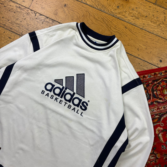 Vintage 90s Adidas Basketball White Embroidered Sweatshirt - XL