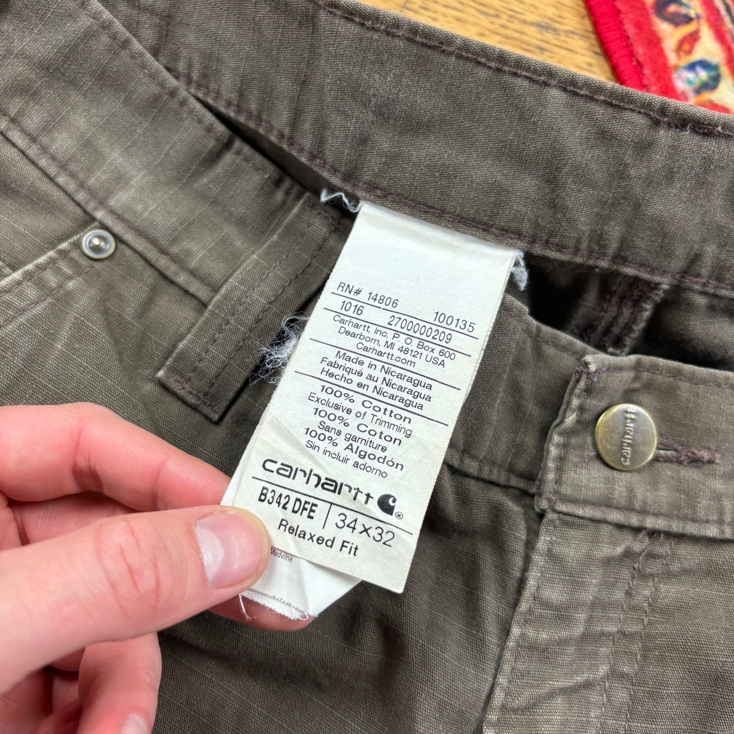 Vintage Carhartt Brown Double Knee Cargo Workwear Carpenter Baggy Trousers - 34