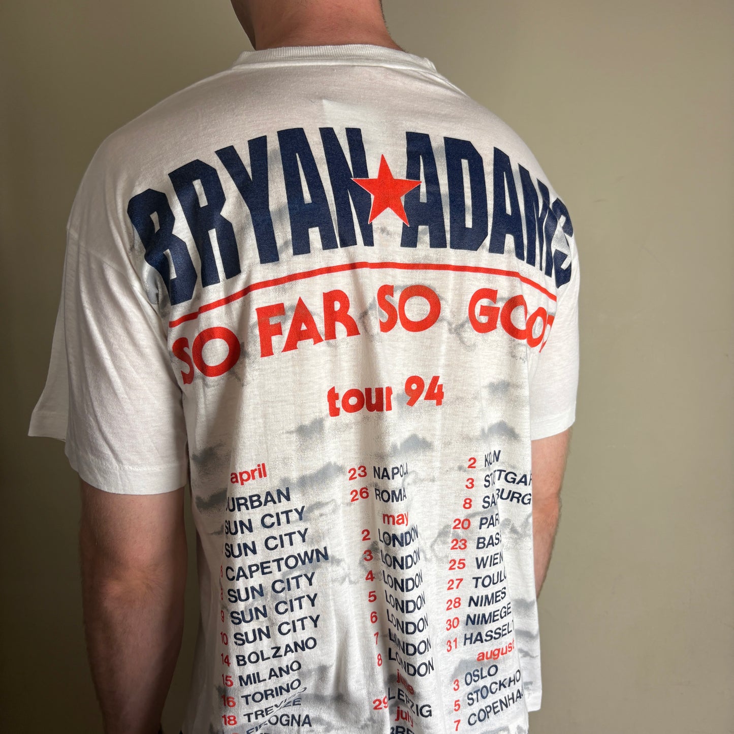 Vintage 1994 Bryan Adams Tour Band Tee White Single Stitch Graphic T-Shirt - L