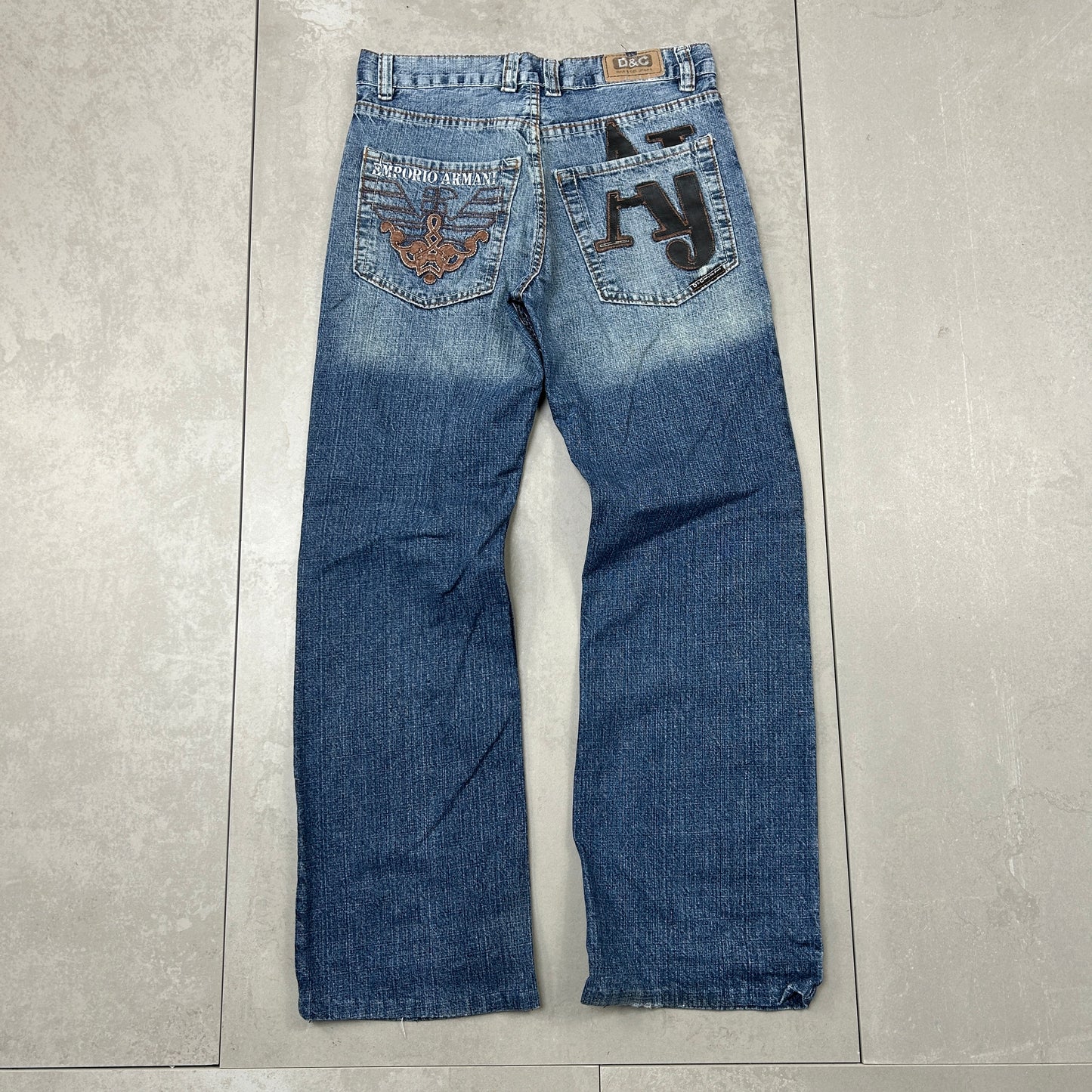 Vintage Embroidered Hip Hop Baggy Blue Jeans - 31