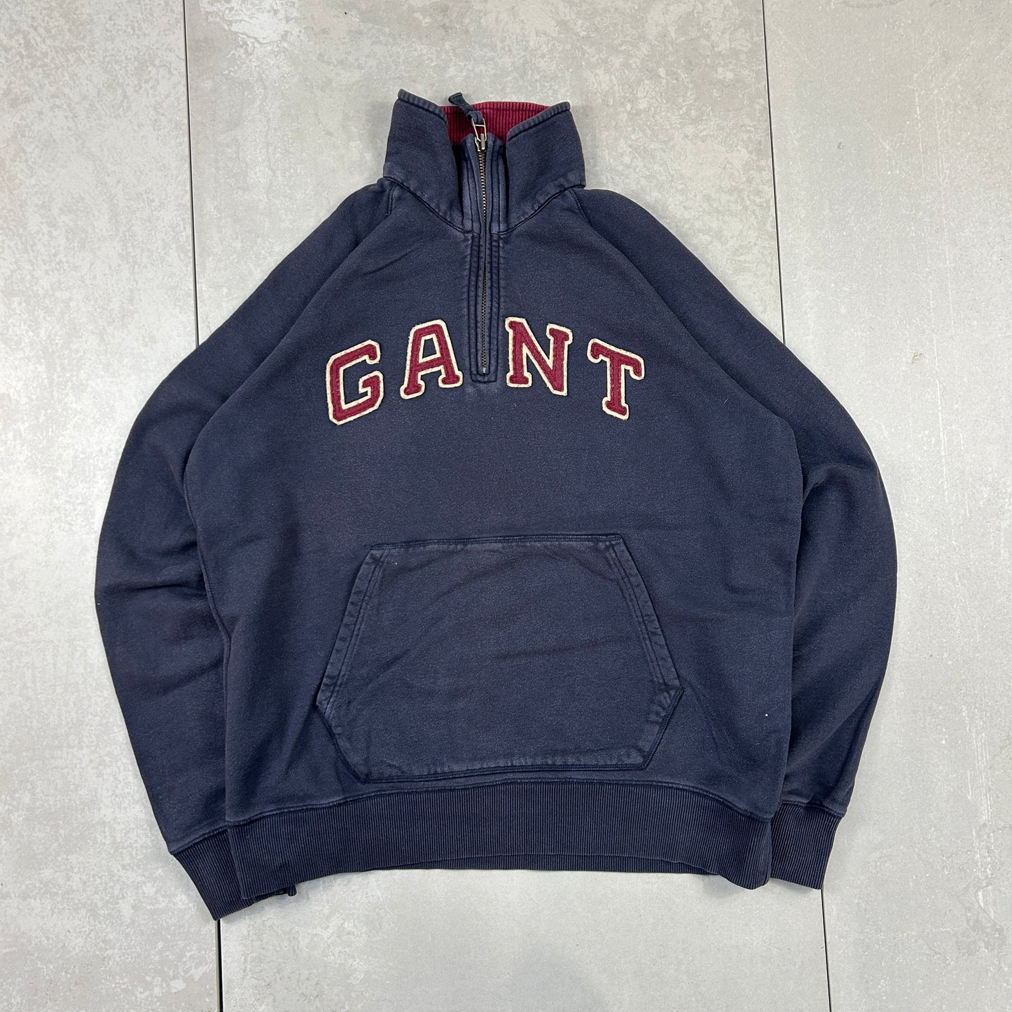 Vintage Gant Spellout Quarter Zip Navy Embroidered Sweatshirt - XXL
