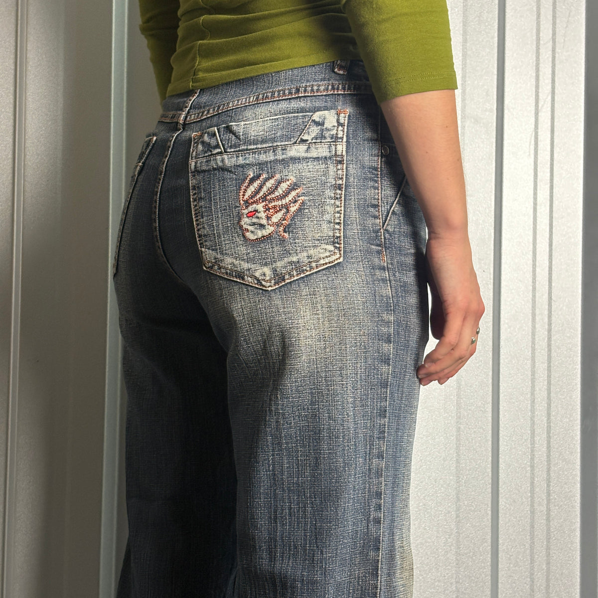 Embroidered Blue Japanese Denim Hip Hop Y2K Baggy Jeans - 30S