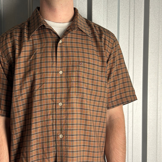 Vintage Quiksilver Brown Check Short Sleeve Plaid Surfwear Shirt - M