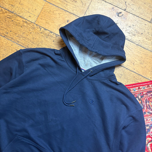 Vintage Champion Navy Hoodie Embroidered Sweatshirt - 2XL