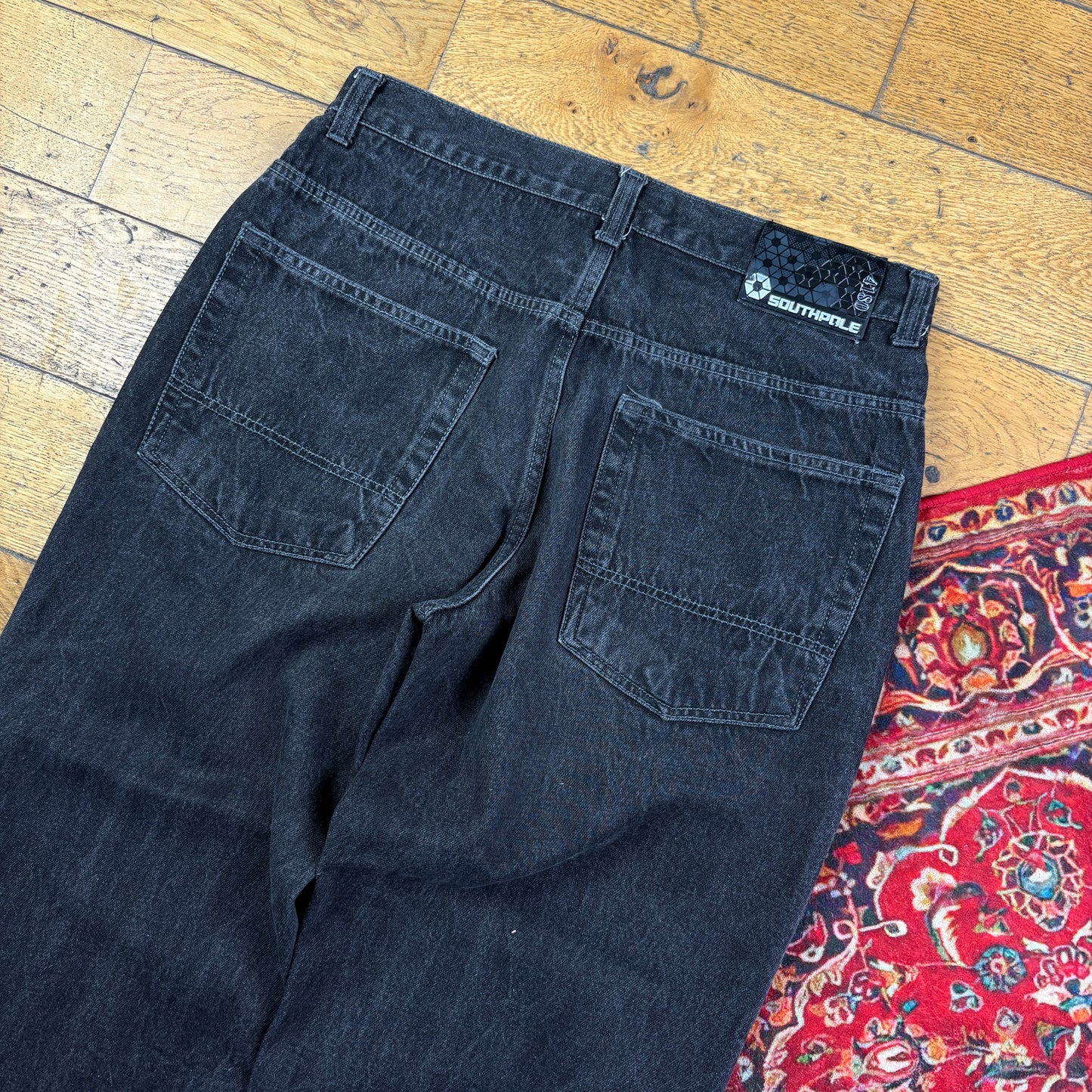 Vintage Southpole Black Embroidered Y2K Hip Hop Baggy Jeans - 36